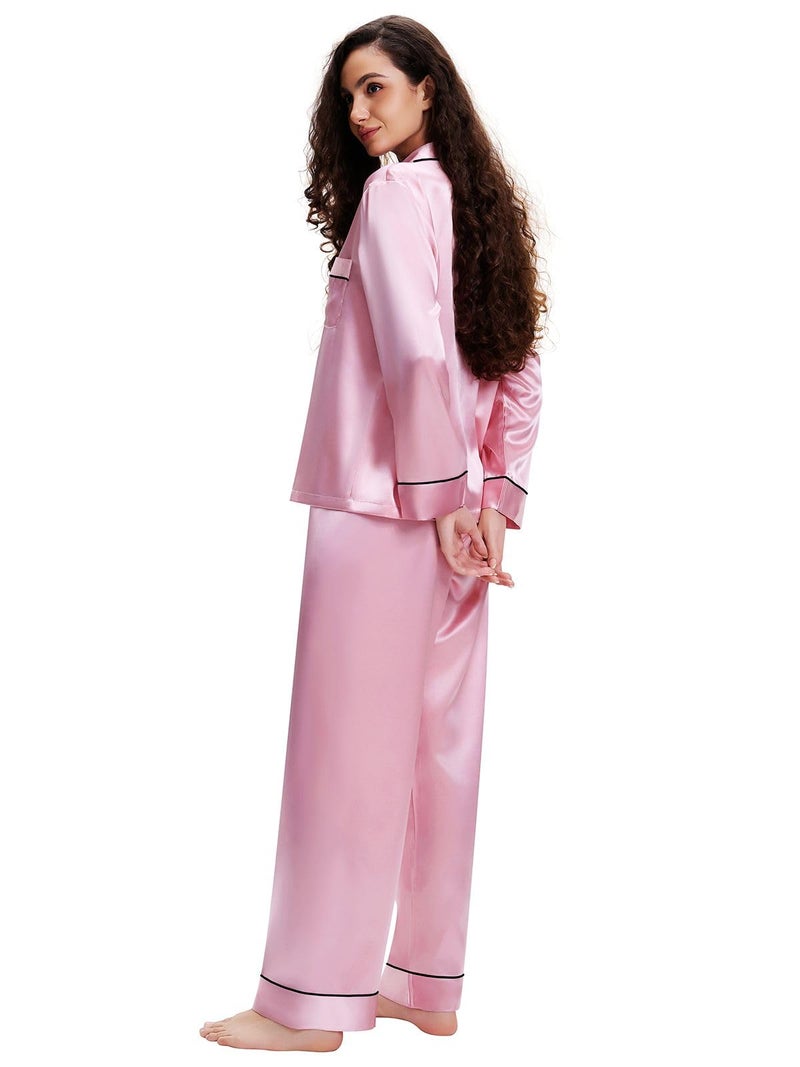 Lonxu Womens Silk Satin Pajamas Set Pink M - Image 3